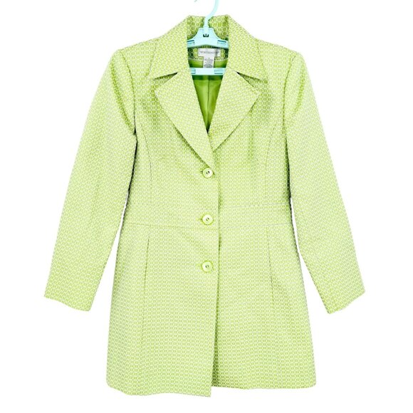 Worthington Women Full Lined Three-Buttons Geometric Lime Green Coat Blazer Sz 6 - Picture 1 of 9